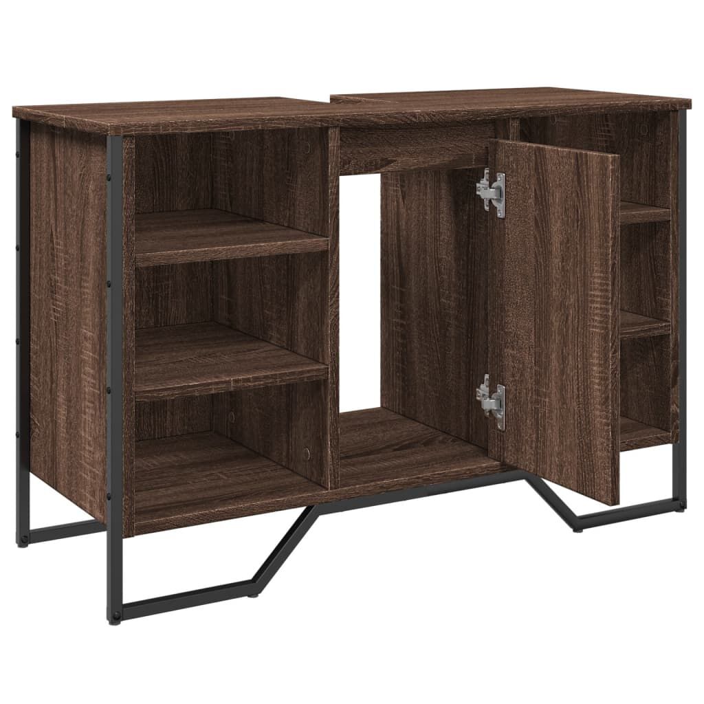 vidaXL Ντουλάπι Νιπτήρα Μπάνιου Καφέ Δρυς 91x35x60 εκ. Επεξ. Ξύλο