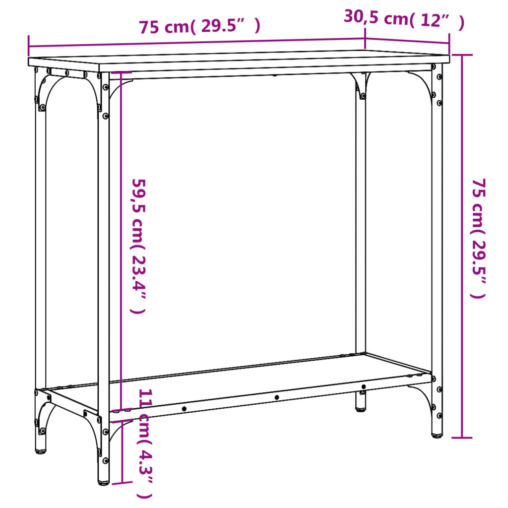 vidaXL Τραπέζι Κονσόλα Sonoma Δρυς 75 x 30,5 x 75 εκ. Επεξεργ. Ξύλο