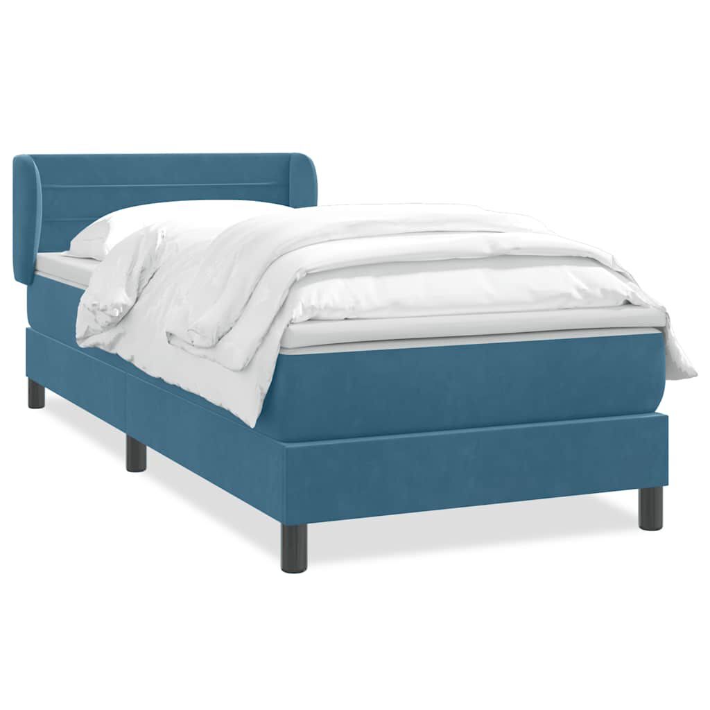 vidaXL Box Spring κρεβάτι με στρώμα σκούρο μπλε 80x210 εκ. Βελούδινο