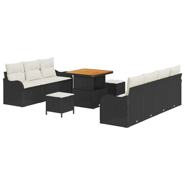 vidaXL Σετ Καναπέ Κήπου Ρυθμιζόμενο ύψος 10 pcs Μαύρο συνθετικό ρατάν