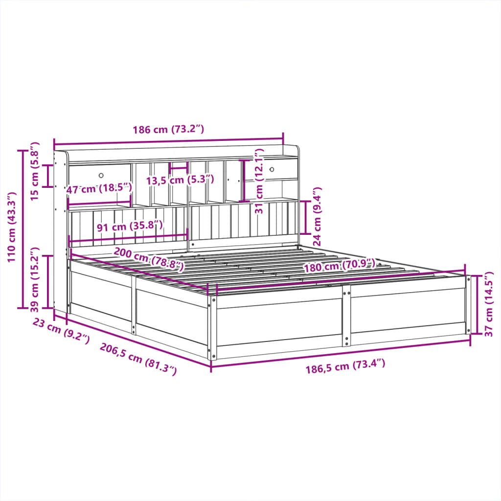 vidaXL Σκελετός Κρεβ. Χωρίς Στρώμα Λευκό 180x200 εκ Μασίφ Πεύκο