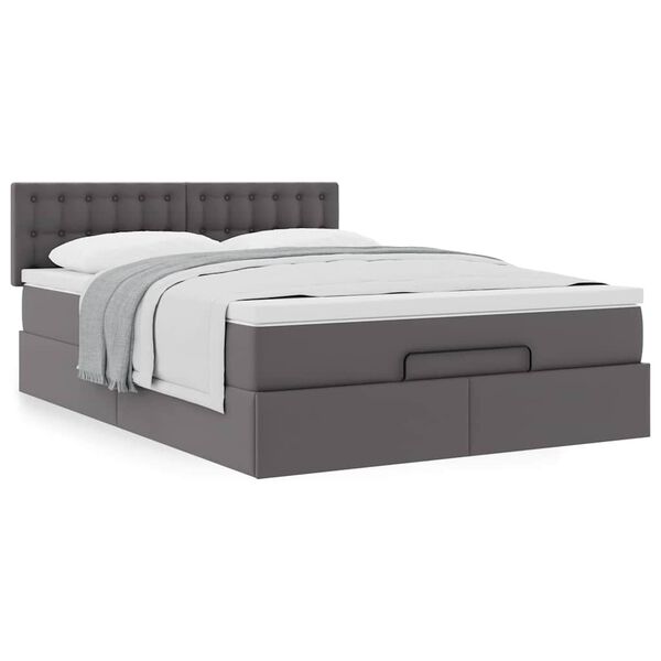 vidaXL Οθωμανικό κρεβάτι με στρώμα Γκρι 140x200cm Faux Leather