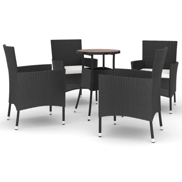 vidaXL Σετ Επίπλων Bistro Κήπου 5 τεμ Μαύρο Συνθετ. Ρατάν με Μαξιλάρια