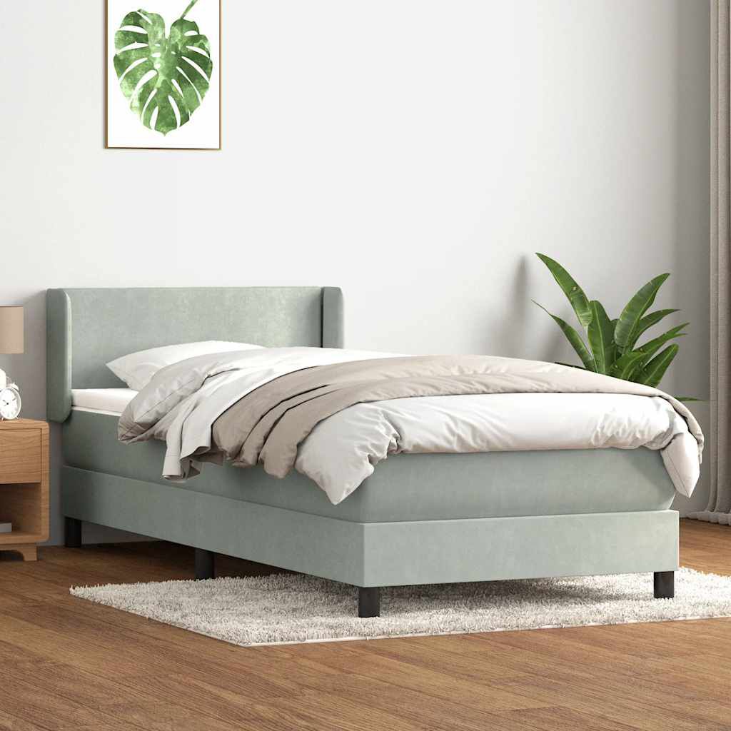 vidaXL Box Spring κρεβάτι με στρώμα ανοιχτό γκρι 90x210 cm Βελούδινο