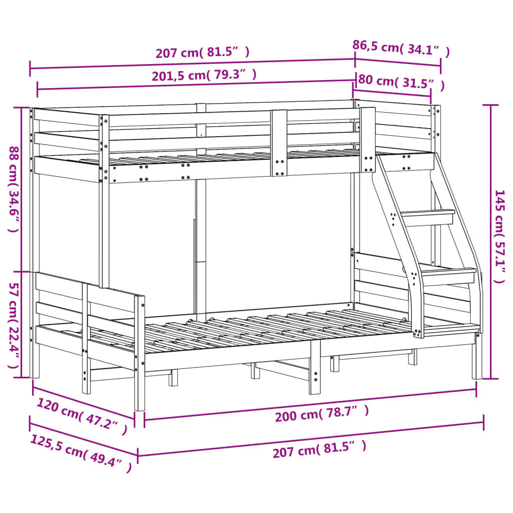 vidaXL Κουκέτα 80x200/120x200 εκ. Καφέ Κεριού από Μασίφ Ξύλο Πεύκου