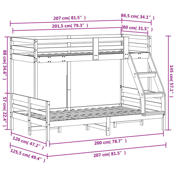 vidaXL Κουκέτα 80x200/120x200 εκ. Καφέ Κεριού από Μασίφ Ξύλο Πεύκου