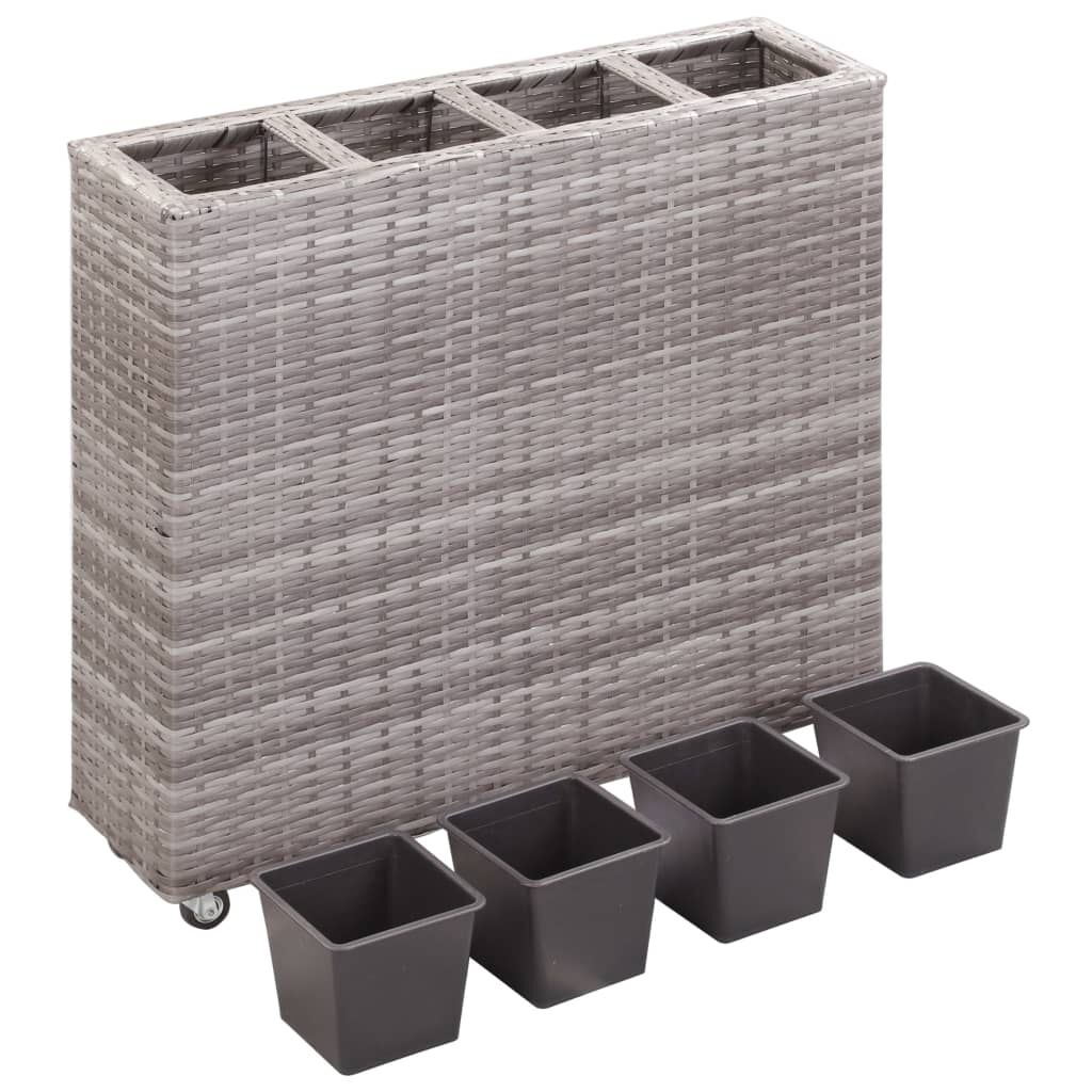 vidaXL Ζαρντινιέρα Υπερυψωμένη 4 Δοχεία Γκρι 80x22x79 εκ. Συνθ. Ρατάν