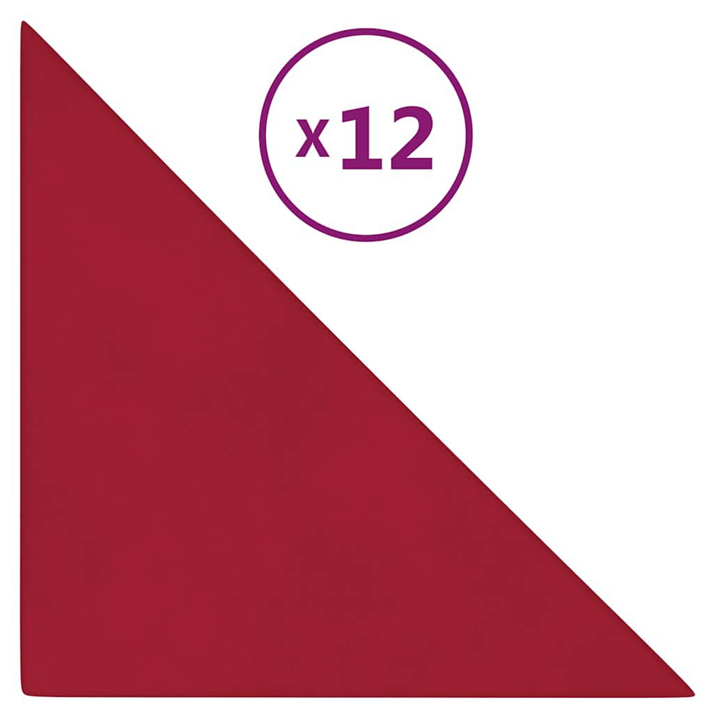 vidaXL Πάνελ Τοίχου 12 τεμ. μπορντό 30x30 εκ. 0,54 μ² Βελούδινα