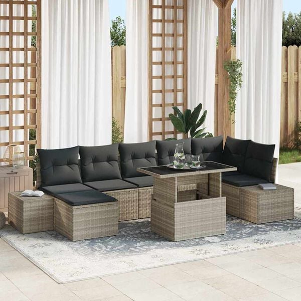 vidaXL Σετ Καναπέ Κήπου με αποθήκευση 8 pcs Ανοιχτό γκρι Πολυ ράταν