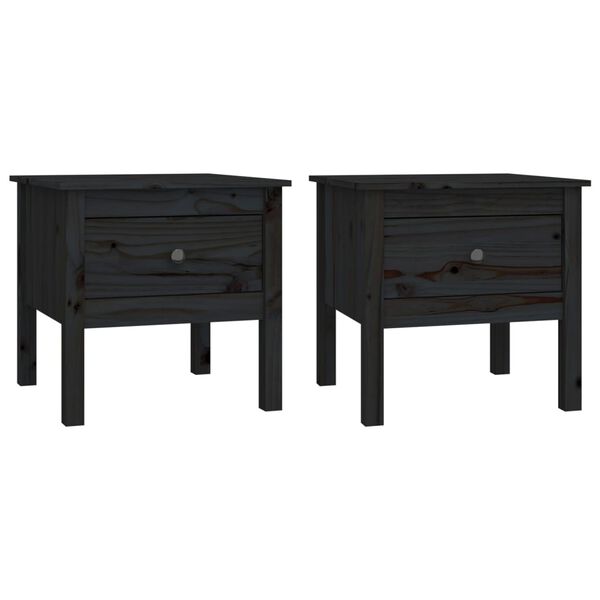 vidaXL Βοηθητικά Τραπέζια 2 τεμ. Μαύρος 50x50x49 εκ. Μασίφ Ξύλο Πεύκου