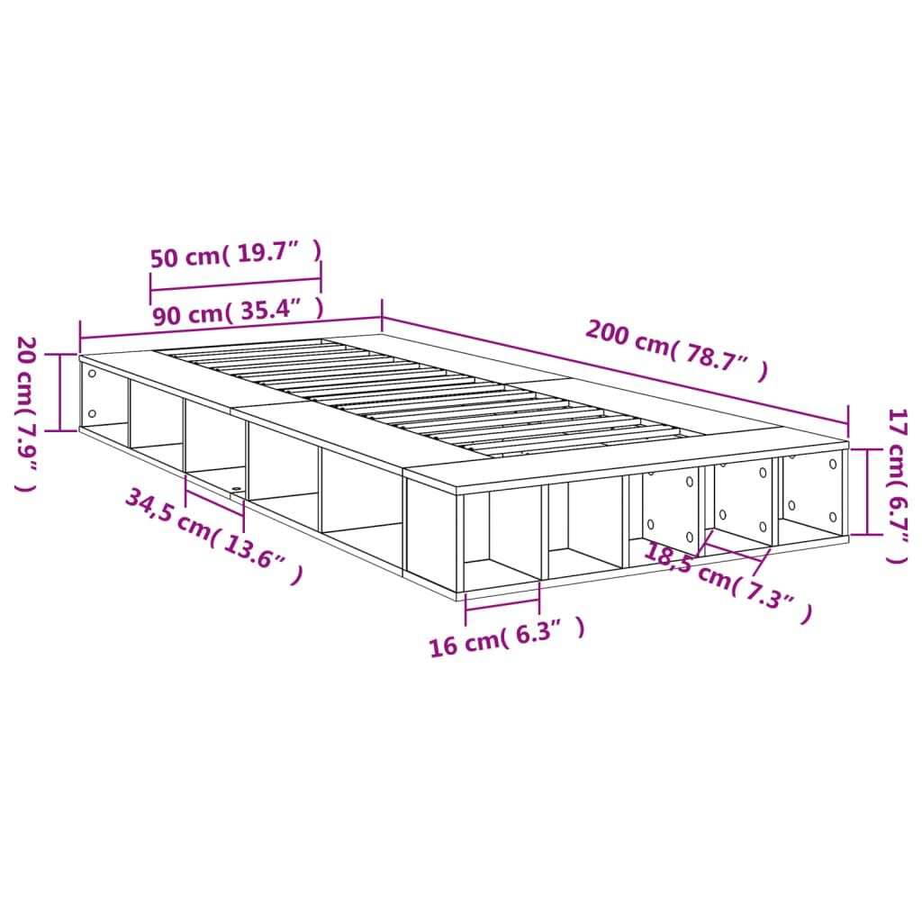 vidaXL Πλαίσιο Κρεβατιού Γκρι Sonoma 90x200 εκ. Επεξεργασμένο Ξύλο