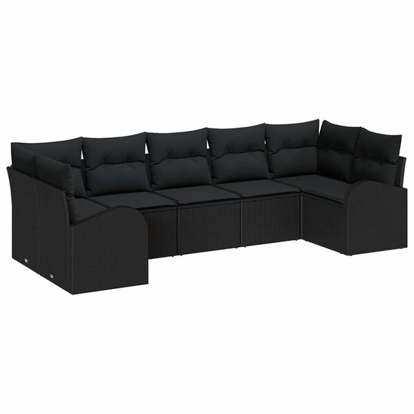 vidaXL Σετ Καναπέ Κήπου με μαξιλάρι 7 pcs Μαύρο Πολυ ράταν