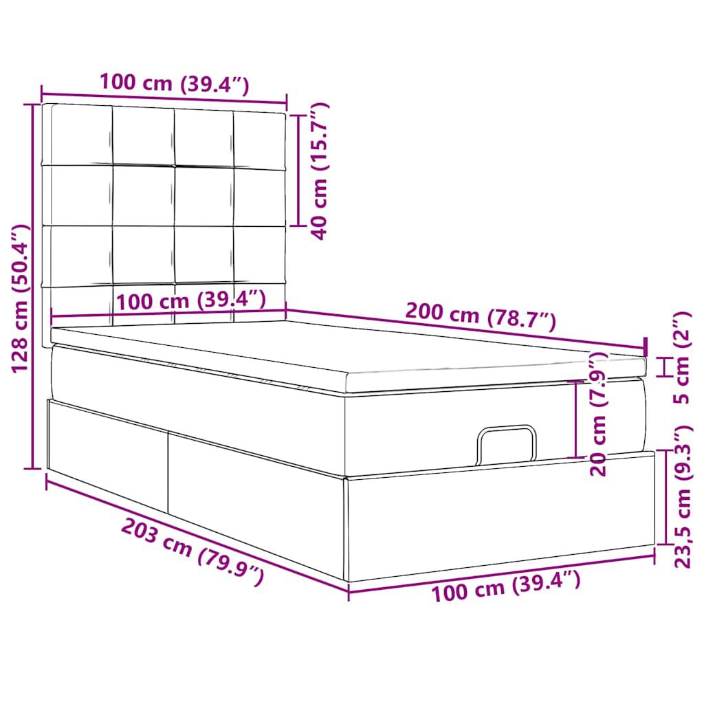 vidaXL Οθωμανικό κρεβάτι με στρώματα Ροζ 100x200cm Velvet