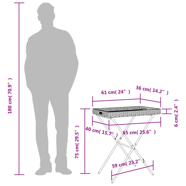 vidaXL Τραπέζι Δίσκος Πτυσσόμενο Καφέ 65x40x75 εκ. Συνθετικό Ρατάν