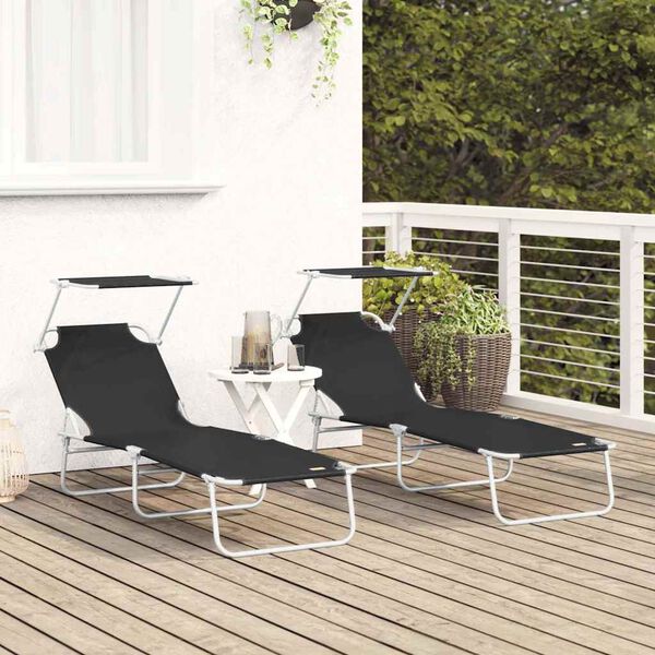 vidaXL Ξαπλώστρα 2-πρόσωπο 2 pcs Μαύρο 58 x 188 x 77 εκ. ύφασμα