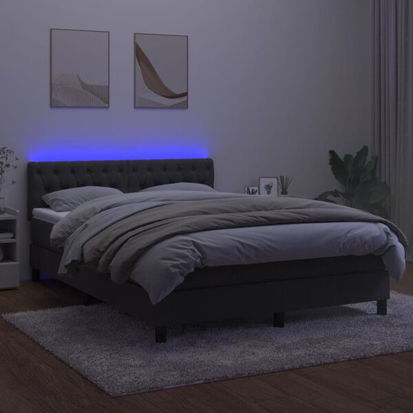 vidaXL &Kappa;&rho;&epsilon;&beta;ά&tau;&iota; Boxspring &mu;&epsilon; &Sigma;&tau;&rho;ώ&mu;&alpha; & LED &Sigma;&kappa;. &Gamma;&kappa;&rho;&iota; 140x190&epsilon;&kappa;. &Beta;&epsilon;&lambda;&omicron;ύ&delta;&iota;&nu;&omicron;