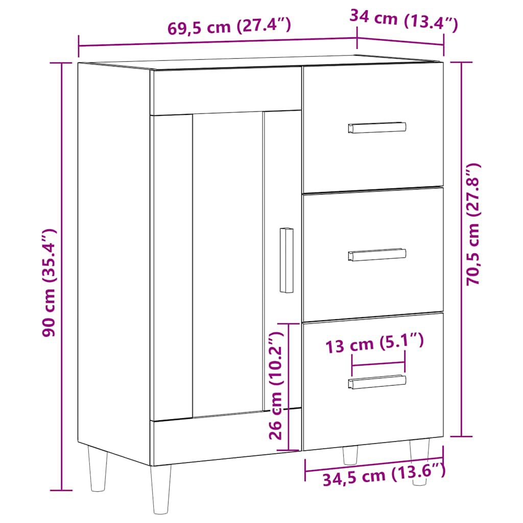 vidaXL Ντουλάπι Λευκό 69,5 x 34 x 90 εκ. από Επεξεργασμένο Ξύλο