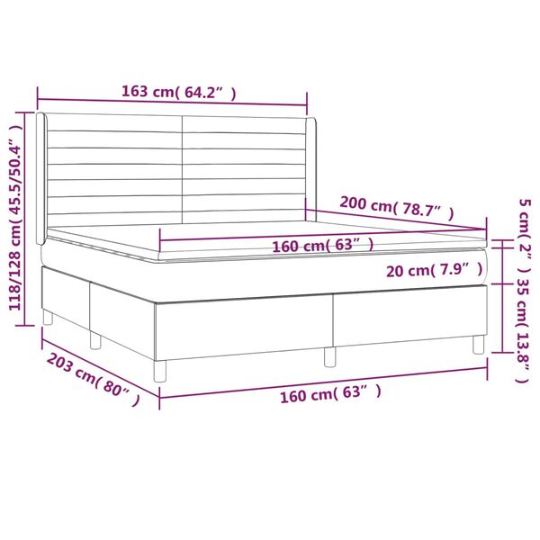 vidaXL Κρεβάτι Boxspring με Στρώμα & LED Taupe 160x200 εκ. Υφασμάτινο