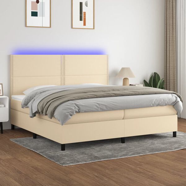 vidaXL &Kappa;&rho;&epsilon;&beta;ά&tau;&iota; Boxspring &mu;&epsilon; &Sigma;&tau;&rho;ώ&mu;&alpha; & LED &Kappa;&rho;&epsilon;&mu; 200x200 &epsilon;&kappa;. &Upsilon;&phi;&alpha;&sigma;&mu;ά&tau;&iota;&nu;&omicron;