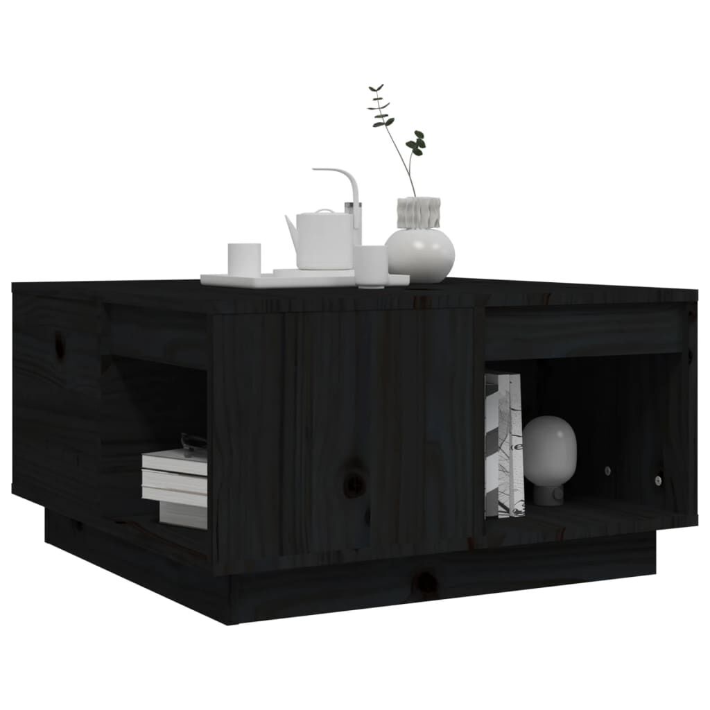 vidaXL Τραπεζάκι Σαλονιού Μαύρος 60x61x32,5 εκ. από Μασίφ Ξύλο Πεύκου