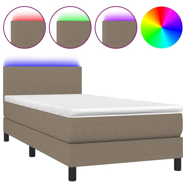 vidaXL Κρεβάτι Boxspring με Στρώμα & LED Taupe 90x190 εκ. Υφασμάτινο