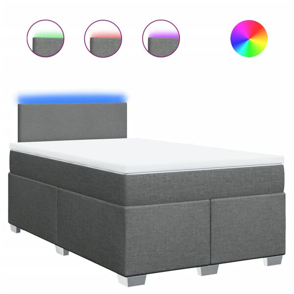 vidaXL Κρεβάτι Boxspring με Στρώμα Σκούρο Γκρι 120x200 εκ. Υφασμάτινο