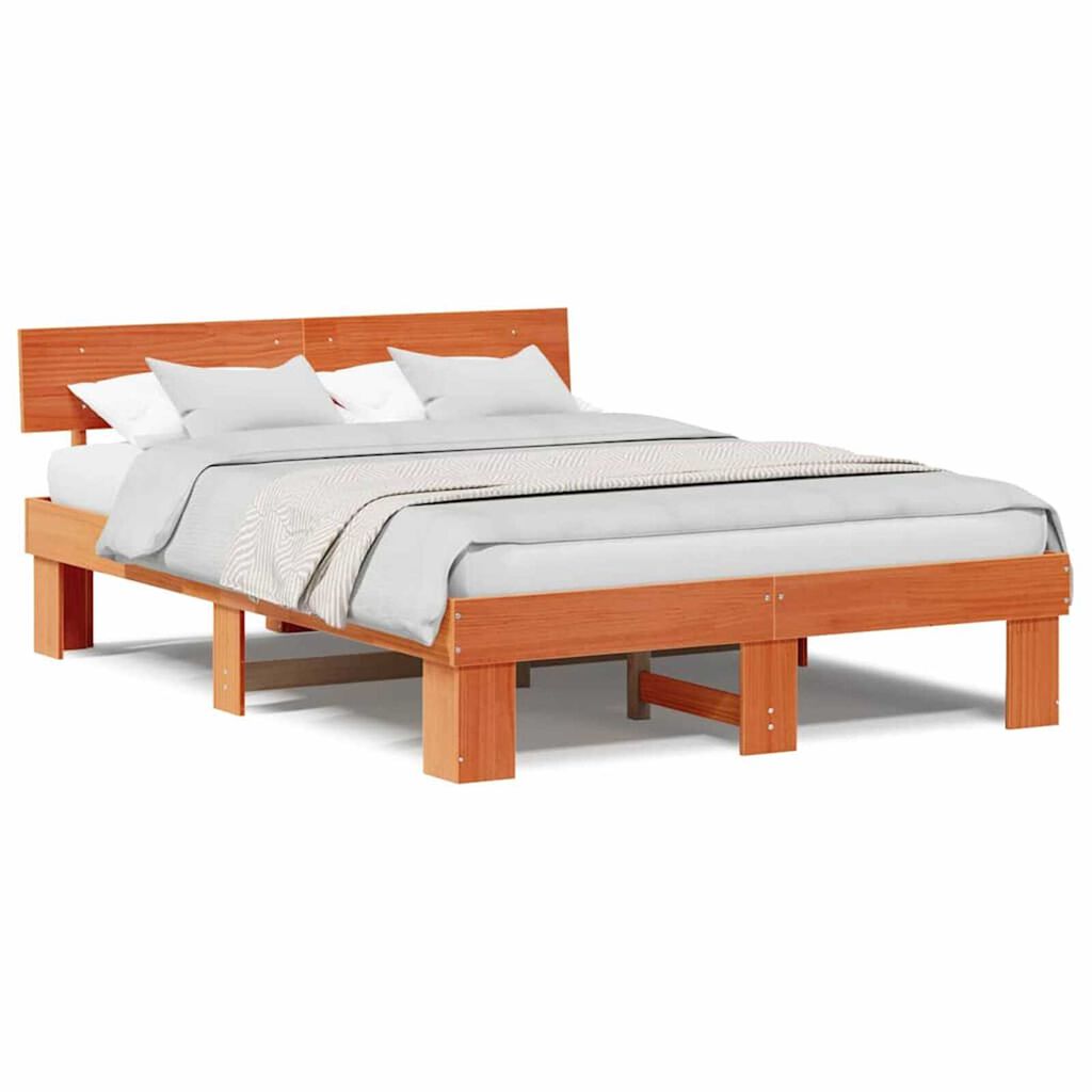 vidaXL Σκελετός Κρεβατιού Καφέ κεριού 140 x 200 cm Μασίφ ξύλο πεύκου