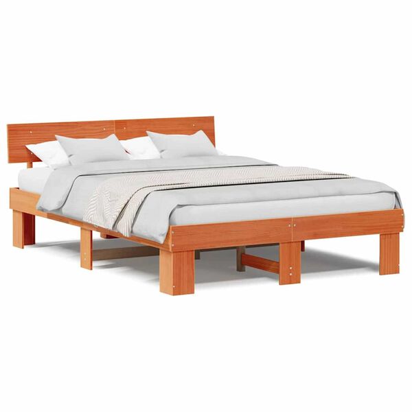 vidaXL Σκελετός Κρεβατιού Καφέ κεριού 140 x 200 cm Μασίφ ξύλο πεύκου