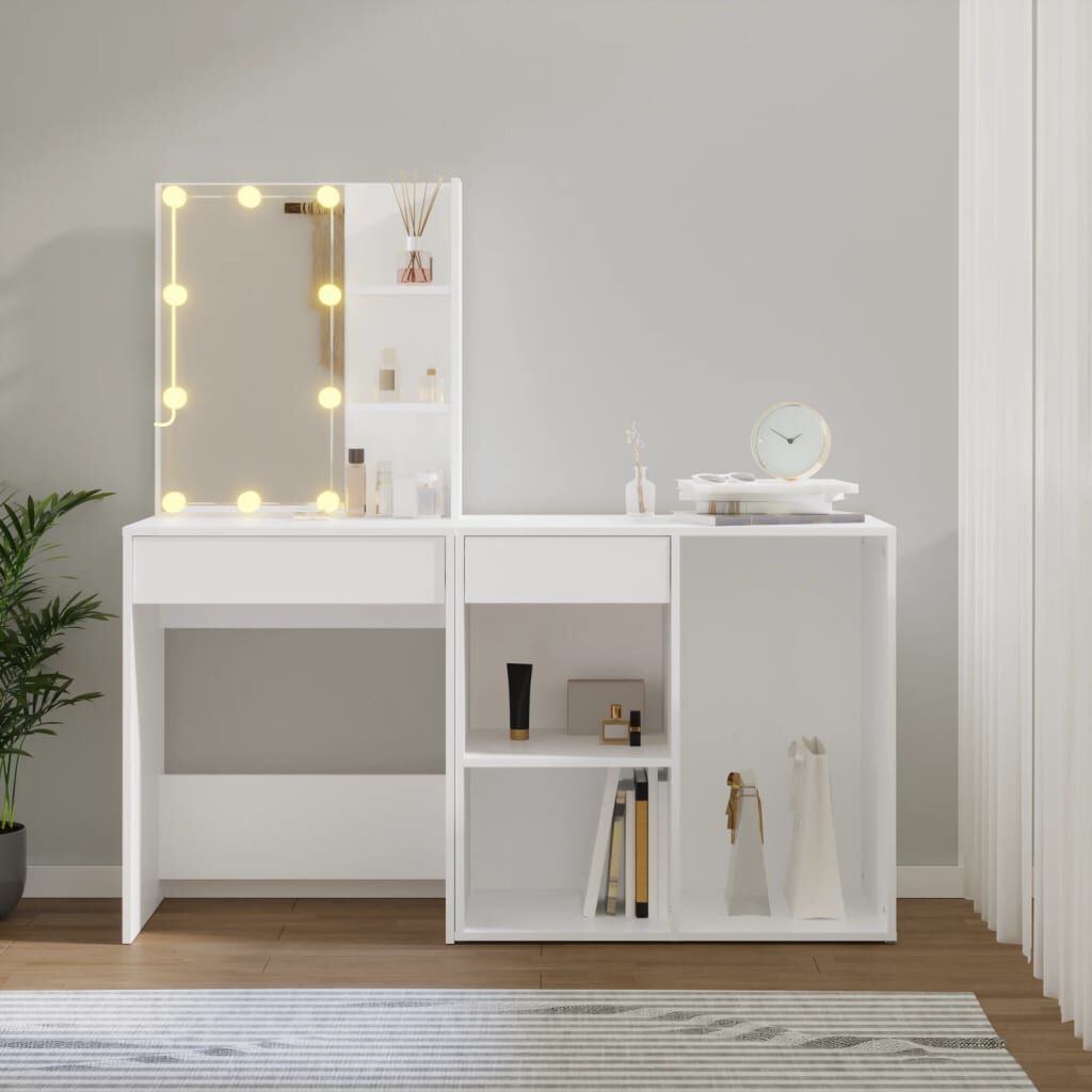vidaXL Μπουντουάρ με LED Λευκό από Επεξεργασμένο Ξύλο με Ντουλάπι