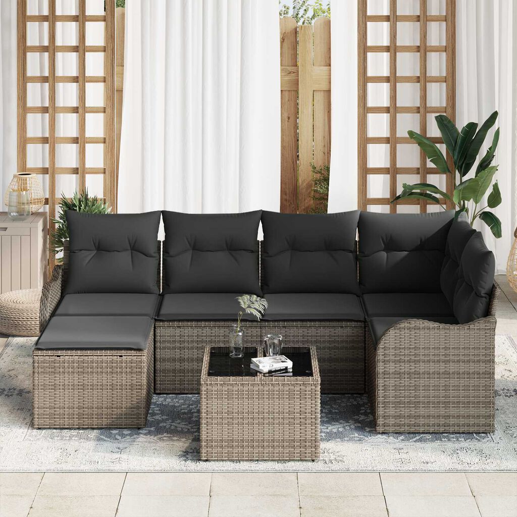 vidaXL Σετ Καναπέ Κήπου με μαξιλάρι 7 pcs Γκρι Πολυ ράταν
