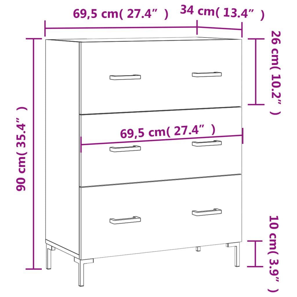 vidaXL Ντουλάπι Γκρι Σκυροδέματος 69,5x34x90 εκ. Επεξεργασμένο Ξύλο