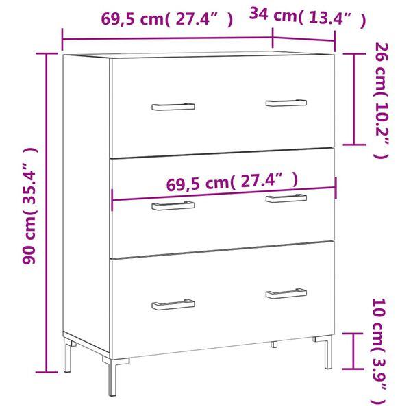 vidaXL Ντουλάπι Γκρι Σκυροδέματος 69,5x34x90 εκ. Επεξεργασμένο Ξύλο