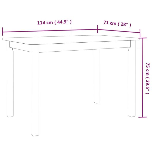 vidaXL Τραπεζαρία Λευκή 114x71x75 εκ. από Μασίφ Ξύλο Καουτσουκόδεντρου