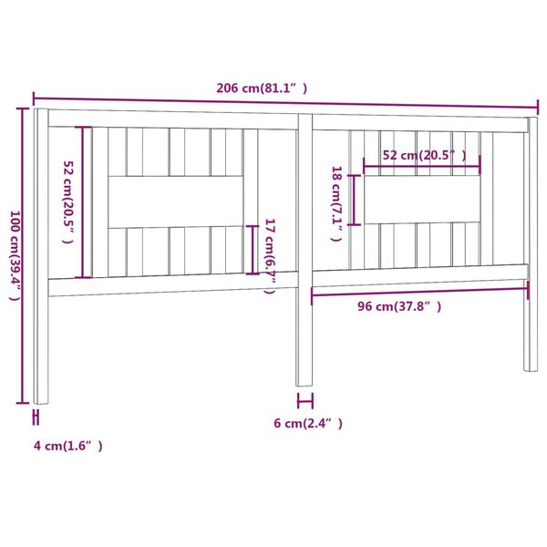 vidaXL Κεφαλάρι 206 x 4 x 100 εκ. από Μασίφ Ξύλο Πεύκου