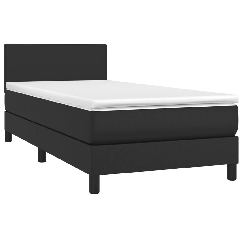 vidaXL Κρεβάτι Boxspring με Στρώμα & LED Μαύρο 90x190 εκ. Συνθ. Δέρμα