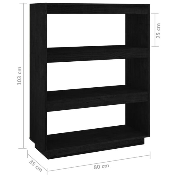 vidaXL Βιβλιοθήκη/Διαχωριστικό Χώρου Μαύρο 80x35x103 εκ. Μασίφ Πεύκο