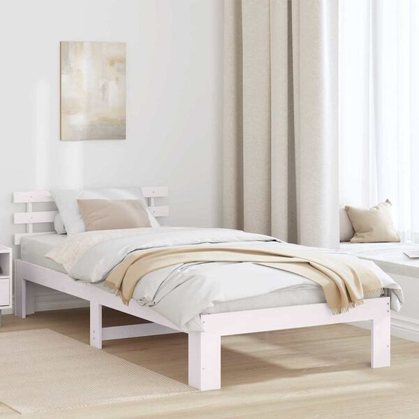 vidaXL Σκελετός Κρεβατιού Λευκό 75 x 190 cm Μασίφ ξύλο πεύκου
