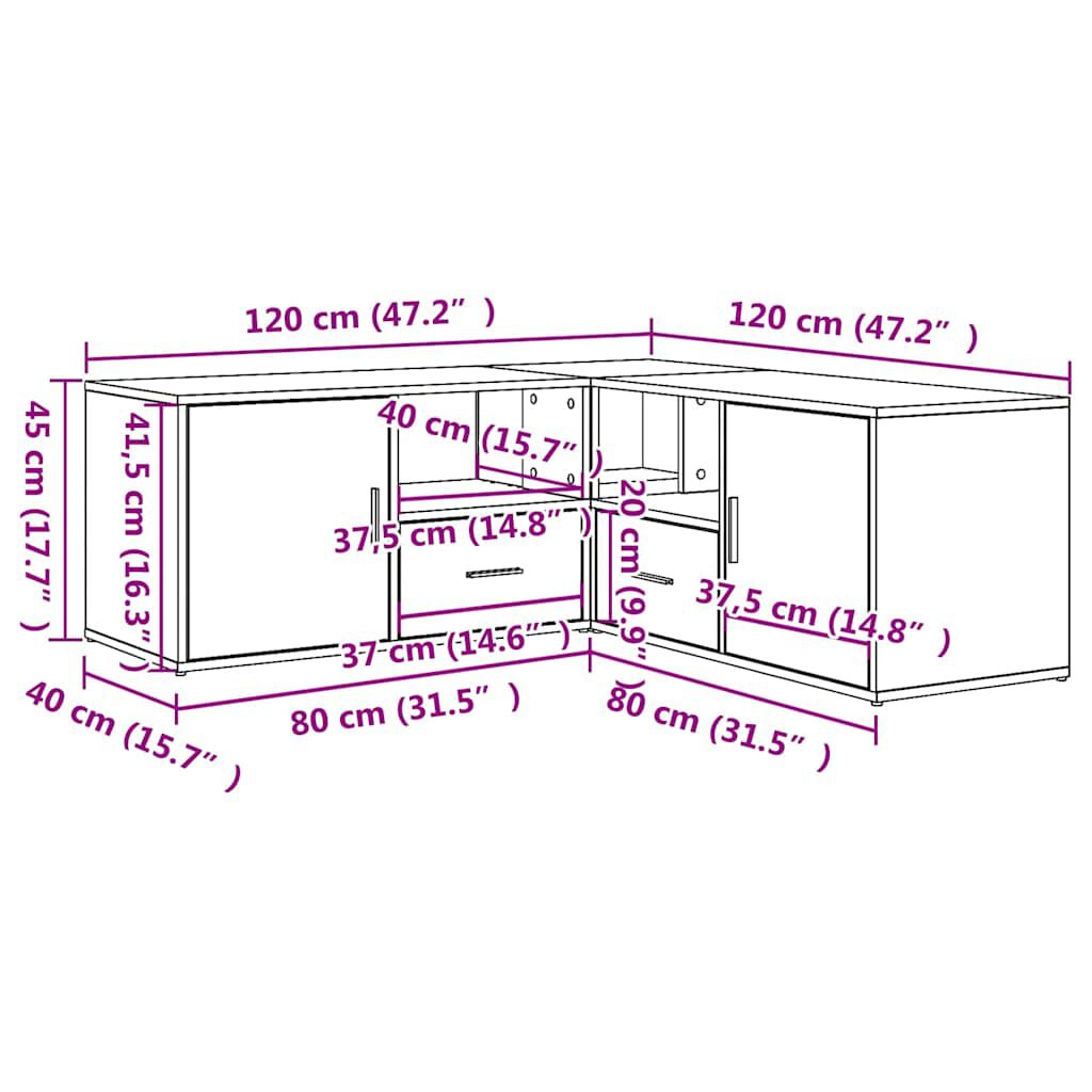 vidaXL Ντουλάπι Γωνιακό Γκρι Σκυροδέματος 200x40x45εκ. από Επεξ. Ξύλο