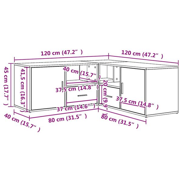vidaXL Ντουλάπι Γωνιακό Γκρι Σκυροδέματος 200x40x45εκ. από Επεξ. Ξύλο
