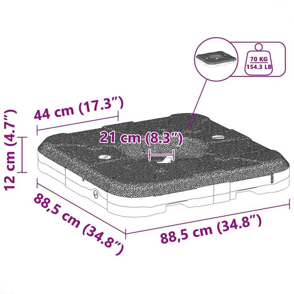 vidaXL Σετ Βάσης Ομπρέλας 2 pcs Μαύρο 88.5 x 88.5 x 12 εκ. Πλαστικό