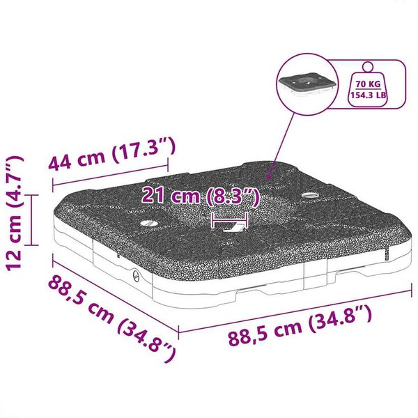 vidaXL Σετ Βάσης Ομπρέλας 2 pcs Μαύρο 88.5 x 88.5 x 12 εκ. Πλαστικό