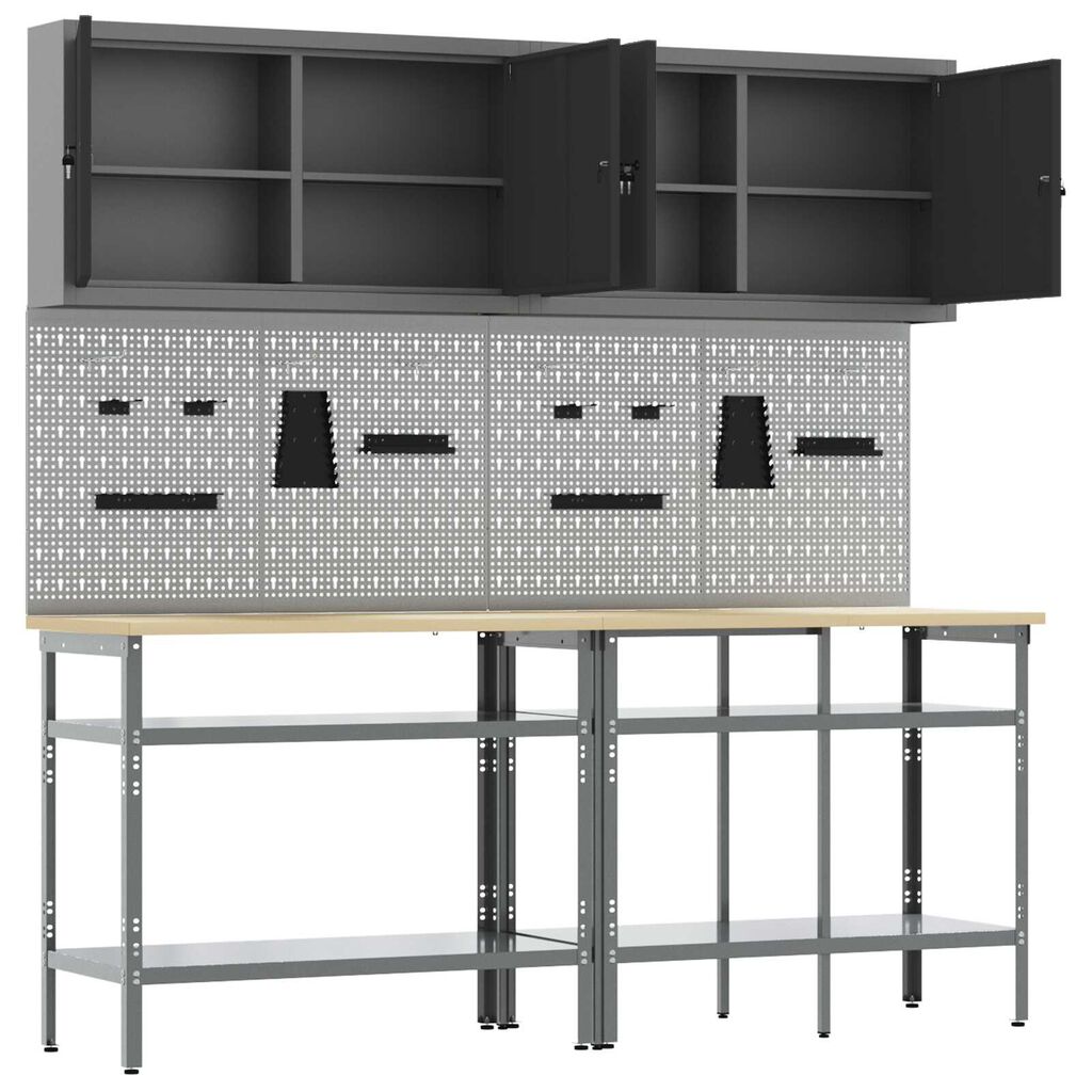 vidaXL Σετ πάγκου εργασίας με ράφι 8 pcs Γκρι 200 x 55 x 200 εκ Ατσάλι