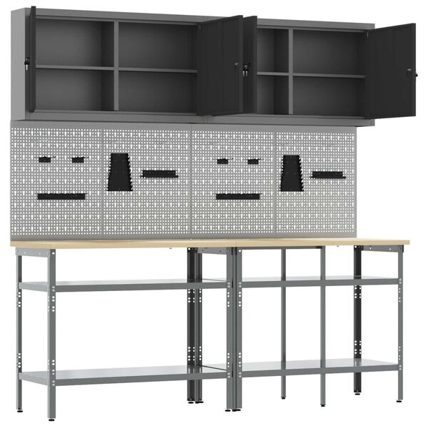vidaXL Σετ πάγκου εργασίας με ράφι 8 pcs Γκρι 200 x 55 x 200 εκ Ατσάλι