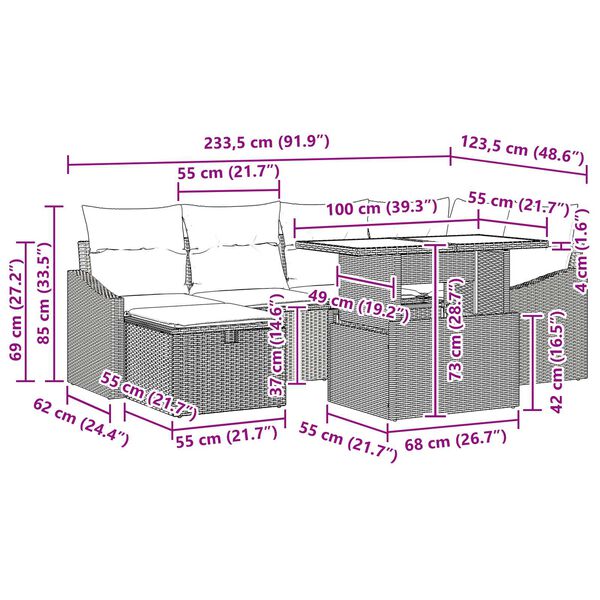 vidaXL Σετ Καναπέ Κήπου με μαξιλάρι 7 pcs Μαύρο Πολυ ράταν