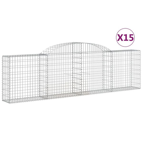 vidaXL Συρματοκιβώτια Τοξωτά 15 τεμ. 300x30x80/100 εκ. Γαλβαν. Ατσάλι