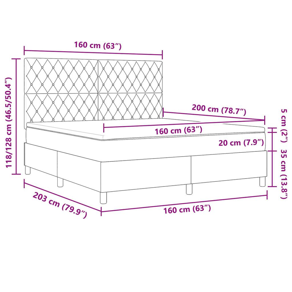 κρεβάτι box spring vidaXL με στρώμα Ροζ 160x200 εκ Βελούδο