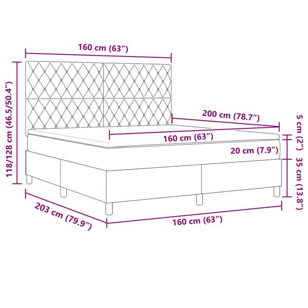 κρεβάτι box spring vidaXL με στρώμα Ροζ 160x200 εκ Βελούδο