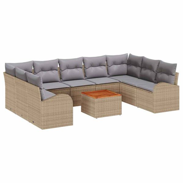 vidaXL Σετ Καναπέ Κήπου με μαξιλάρι 10 pcs Μπεζ Πολυ ράταν