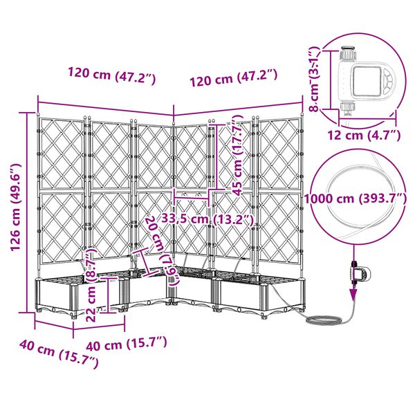 vidaXL Ζαρντινιέρες κήπου Γκρι 120 x 120 x 126 cm Ατσάλι