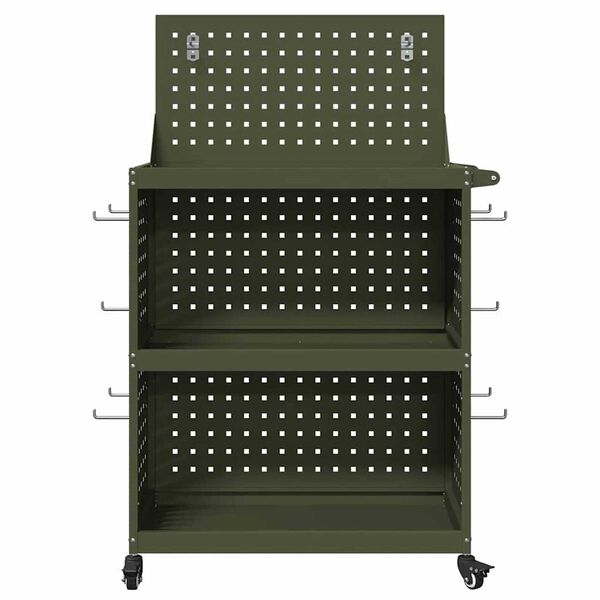 vidaXL Καρότσι εργαλείων με ράφι Λαδί 65 x 35 x 111 εκ Κρύα χάλυβας